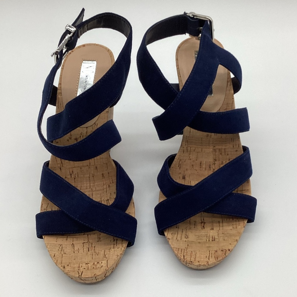 2102. INC Blue Velvet Strappy Cork Wedges NWOT Size 9M